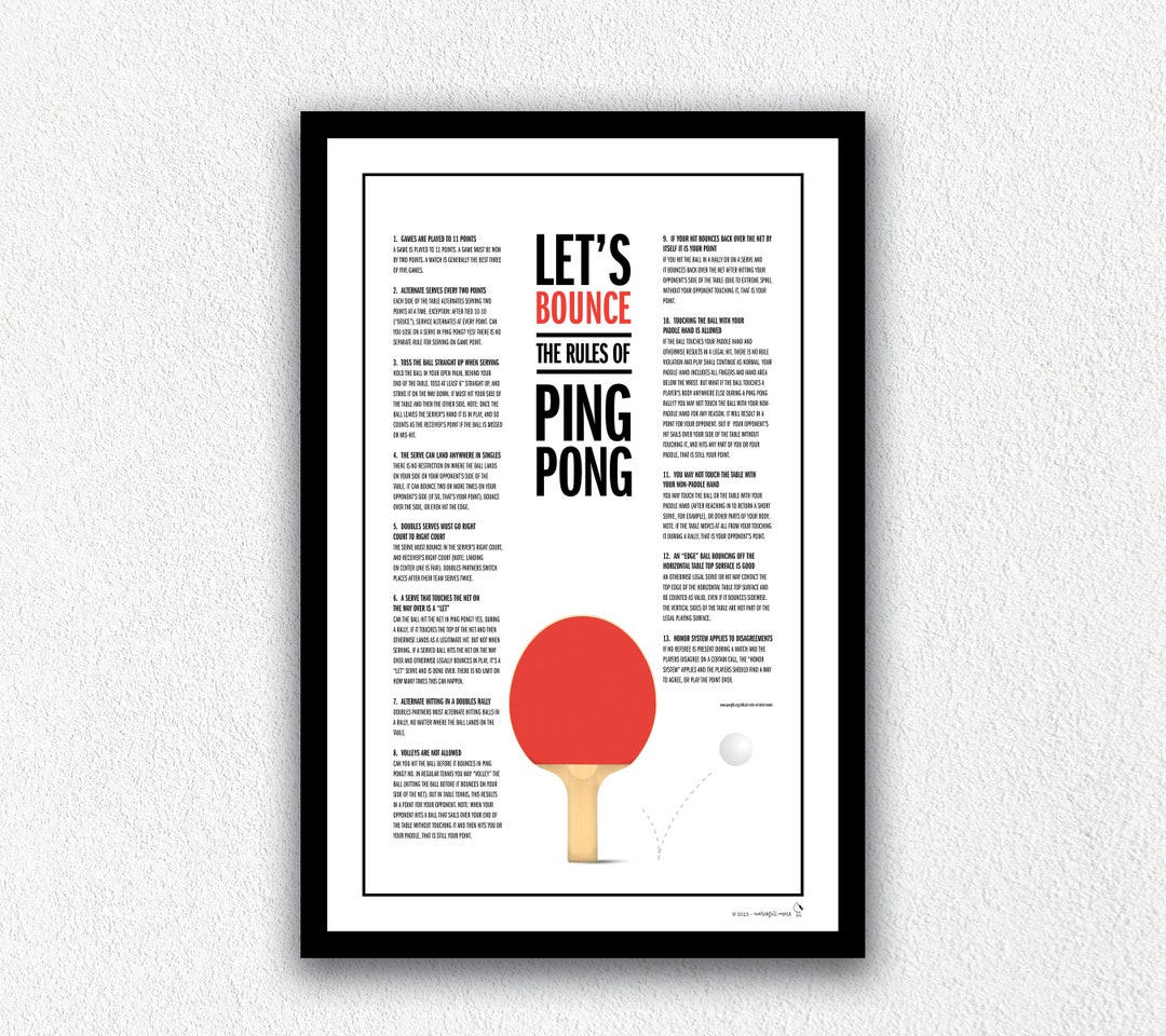 Ping Pong Game Printable Rules of Ping Pong Digital Downloadable Art