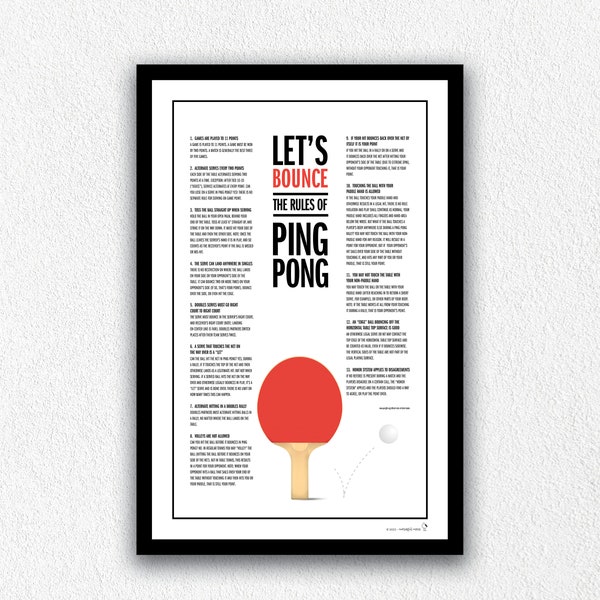 Ping Pong Game Printable | Rules of Ping Pong | Digital Downloadable Art | Game Print | Wall Art | Printable Wall Decor