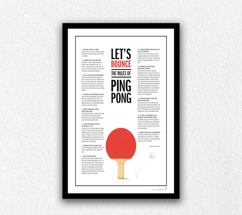 Ping Pong Game Printable Rules of Ping Pong Digital Downloadable Art
