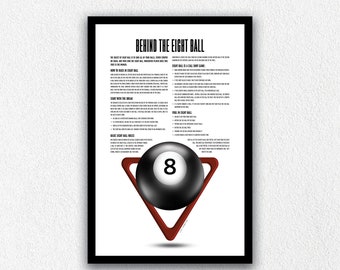 Pool Game Printable| Eight Ball | Rules of Eight Ball  | Billiards | Digital Downloadable | Game Print | Wall Art | Printable Wall Decor