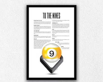Pool Game Printable| Nine Ball | Rules of Nine Ball | Billiards | Digital Downloadable | Game Print | Wall Art | Printable Wall Decor