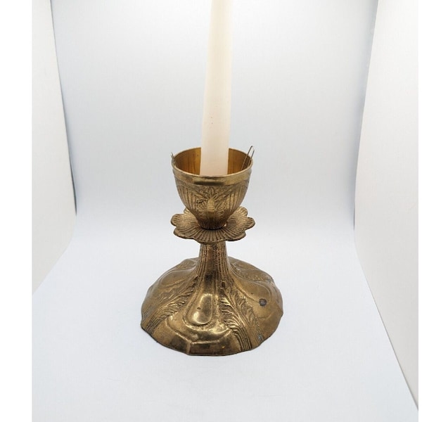 Vintage Solid Brass Ornate Candle Holder Flower Floral Globe Holder Home Decor