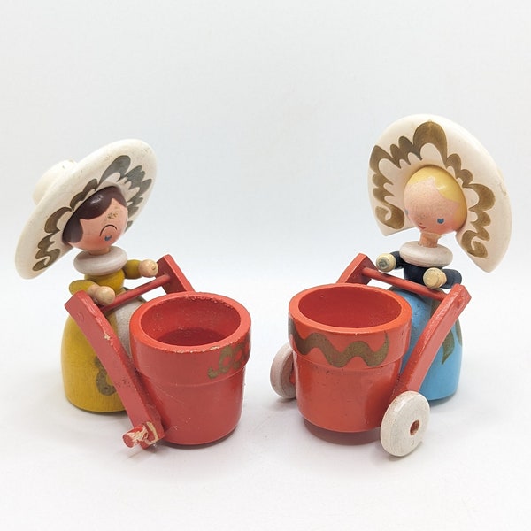 Set of 2 Vintage Adorable Italian Dolls Decor Kids Room Child Decoration Shelf Accessories Toothpick Holder Gift Italy Mustard Yellow Doll