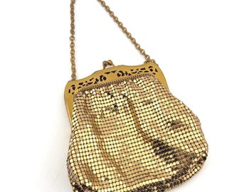 Antique Whiting And Davis Gold Mesh Purse Clutch Handbag Evening Gatsby Glam 1920s Wedding