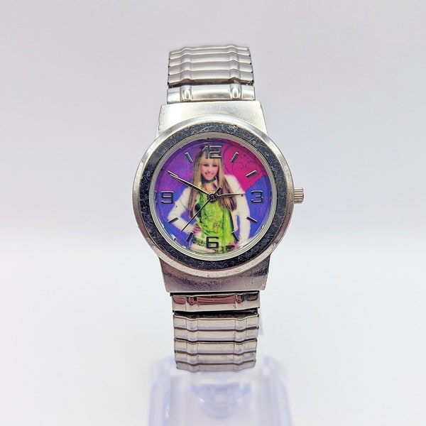 Vintage Disney Hannah Montana Watch Miley Cyrus ST Keeps Time New Battery, Silver Tone, Stainless Steel, Gift for Her, 1990s, Disney Channel