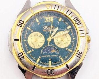 Vintage 1996 GUESS Waterpro Day/Night Mens Watch Day/Date 50m WR New Battery Gift for Collector Nostalgic Jeans Timepiece His Father Husband