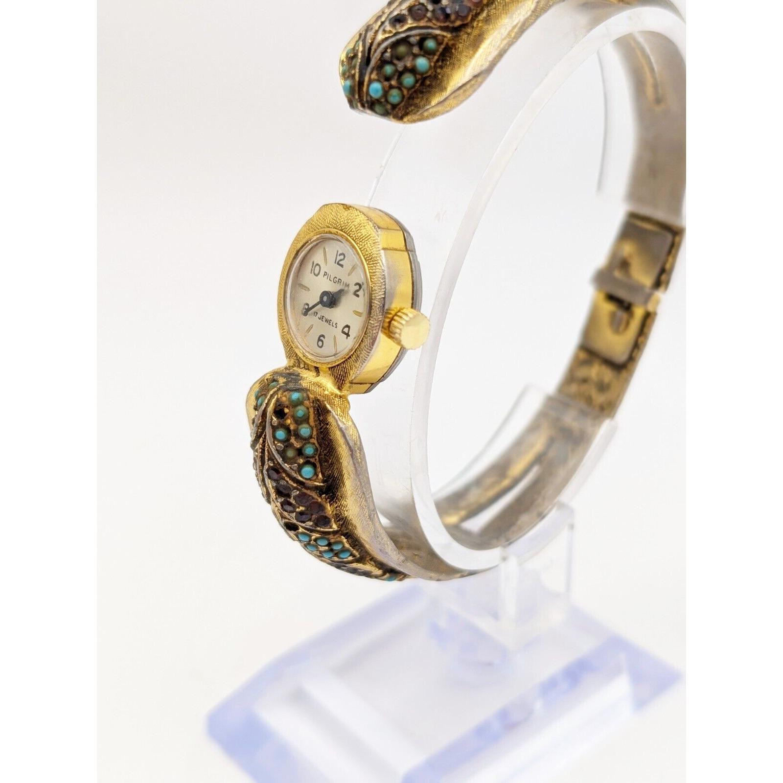 Hand painted Pilgrim 17 Jewel Mechanical Manual Winding Hidden Hinged Watch Vintage Pilgrim Hidden Dial Womens Watch Gold Tone 17 Jewels  main image 4