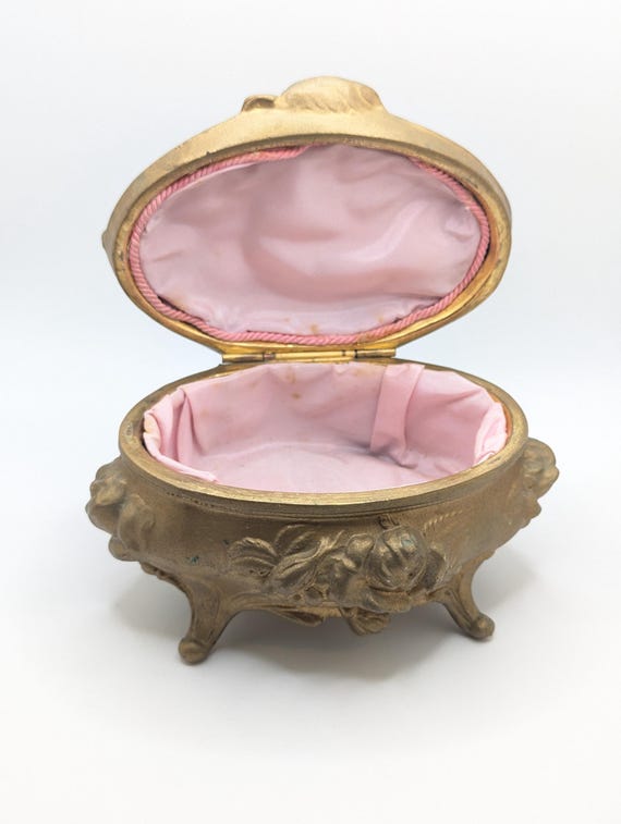 Antique Brainerd  & Wilson Art Nouveau Footed Jewelry Box Lined Gold Rose Flower Ornate Ormolu French Decorative Vanity Christmas Gift Wife View 3
