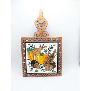 Vintage Mushroom Action Tile Trivet Vegetable Veggie Lover Spoon Rest ITS CORN!