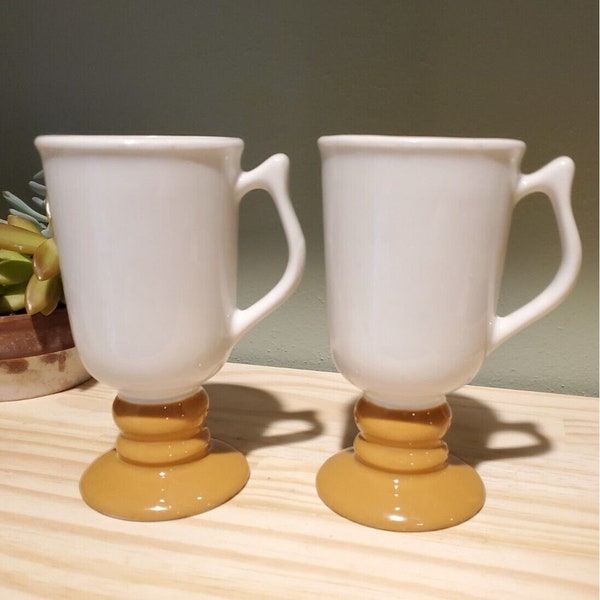 Vintage Hall Ceramic Pedestal Irish Coffee Mug Yellow Cream 1273 USA Made MCM Kitchenware Coffee Tea Morning Brew Gift for Friend