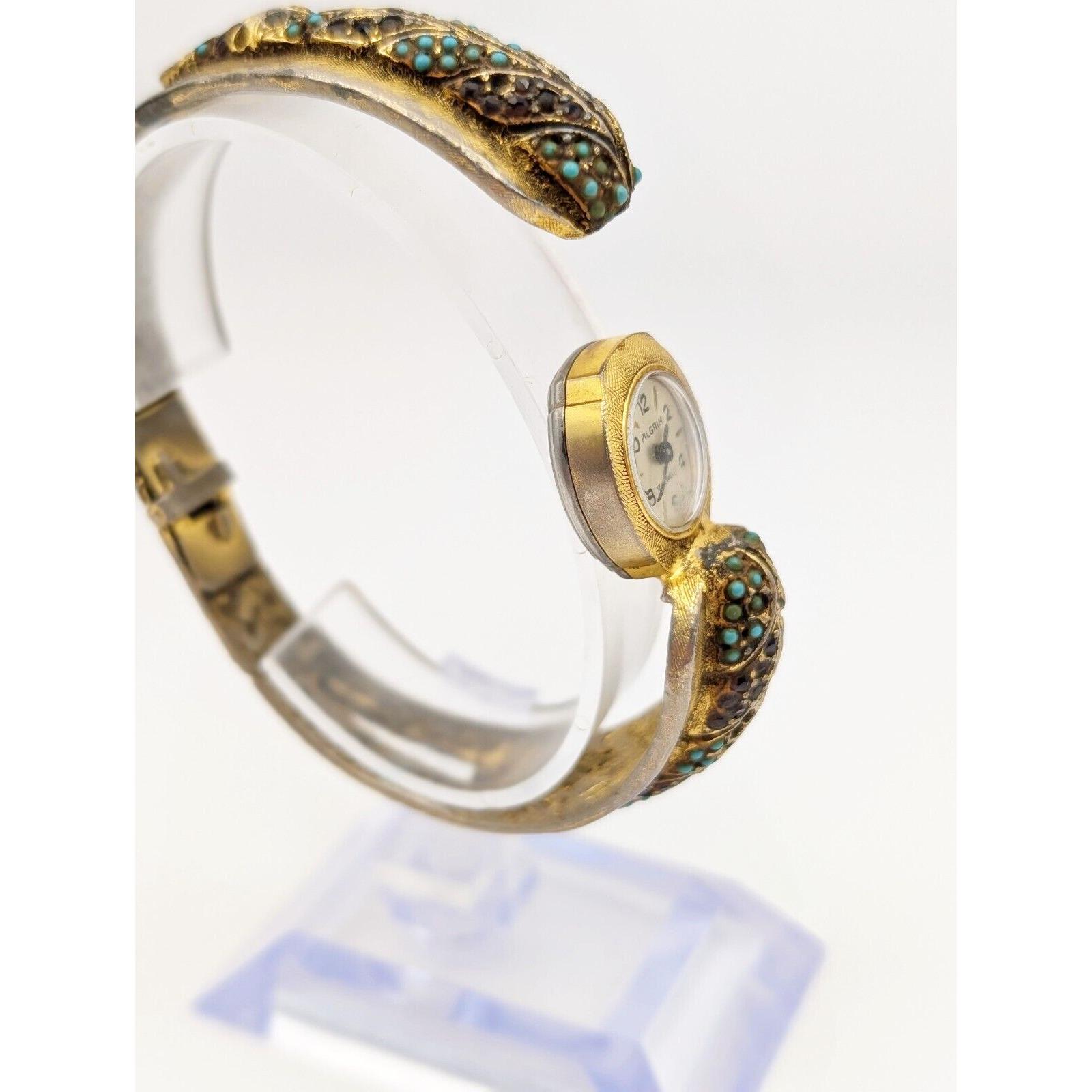 Hand painted Pilgrim 17 Jewel Mechanical Manual Winding Hidden Hinged Watch Vintage Pilgrim Hidden Dial Womens Watch Gold Tone 17 Jewels  main image 2