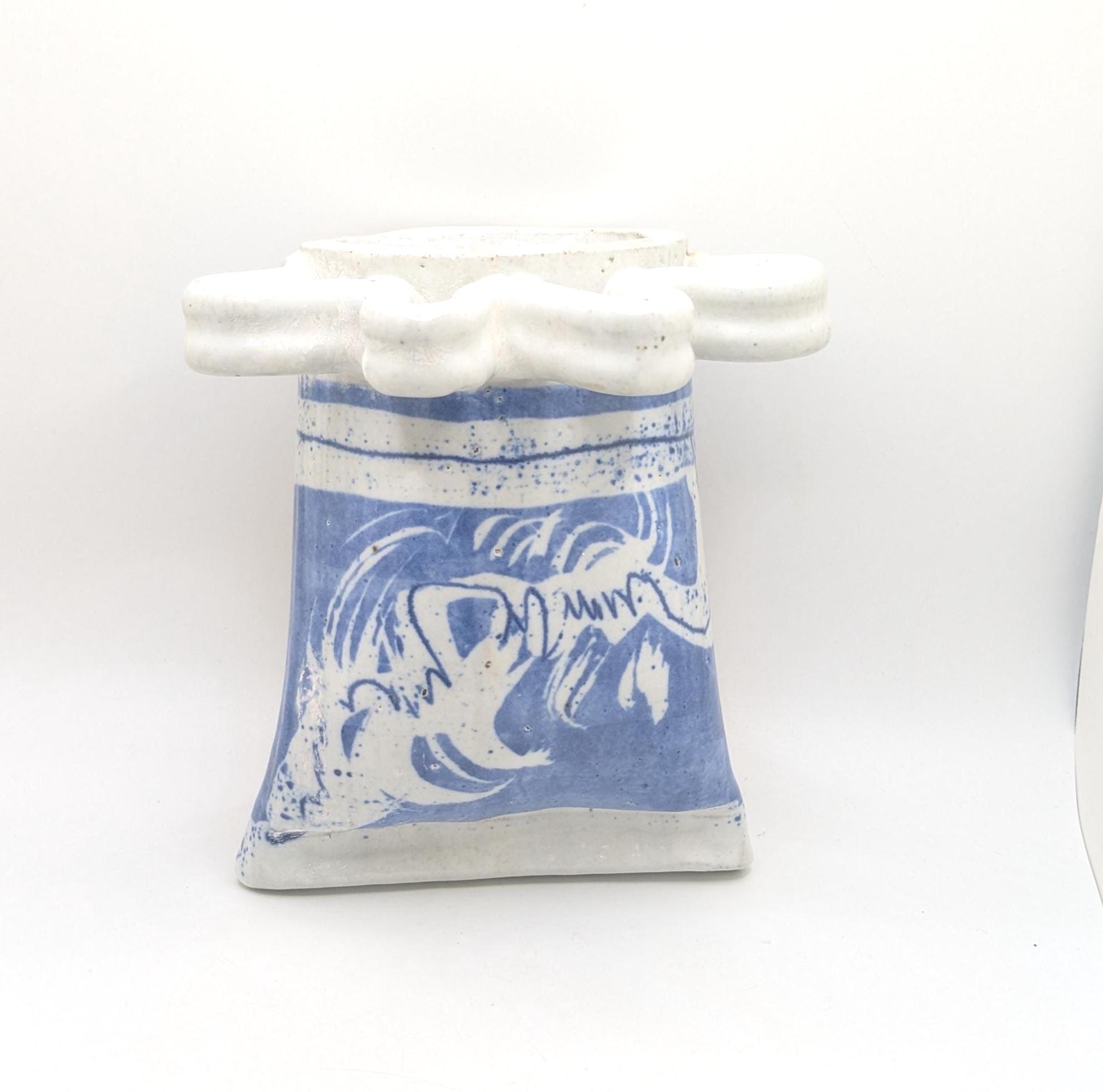 hage♡ Vintage Hage Signed Ceramic Wall Pocket Funky Blue White Abstract