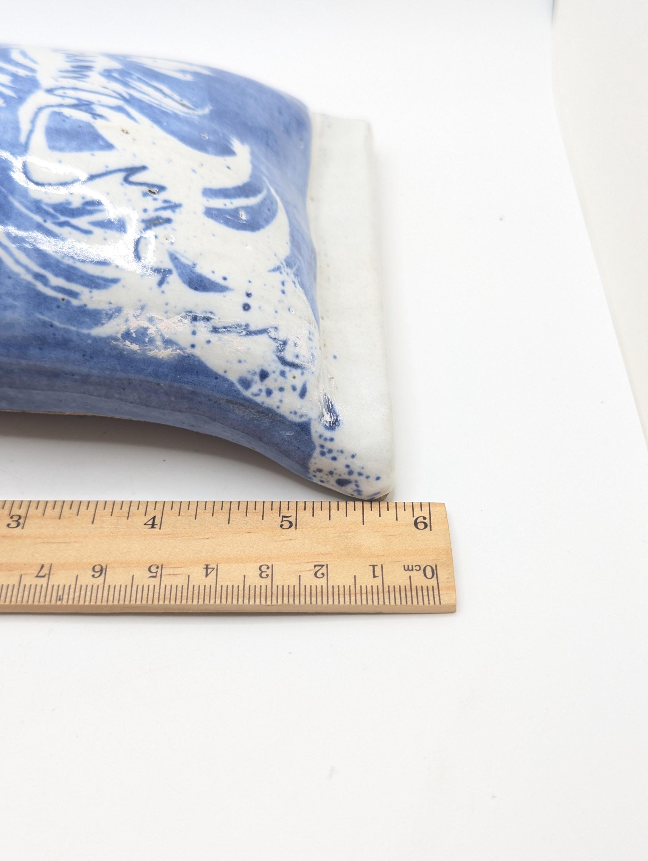 Vintage Hage Signed Ceramic Wall Pocket Funky Blue White Abstract