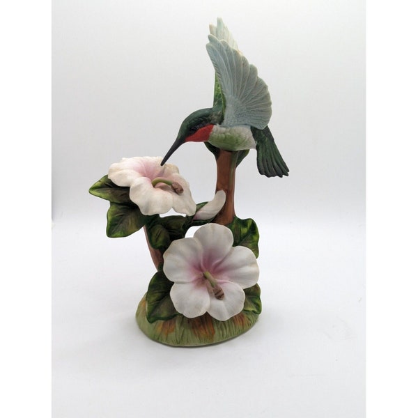 Vintage Gallery Originals Ruby-Throated Hummingbird Bisque Porcelain Figurine Handcrafted in Japan Floral Bird Good Luck Hope Gift for Her