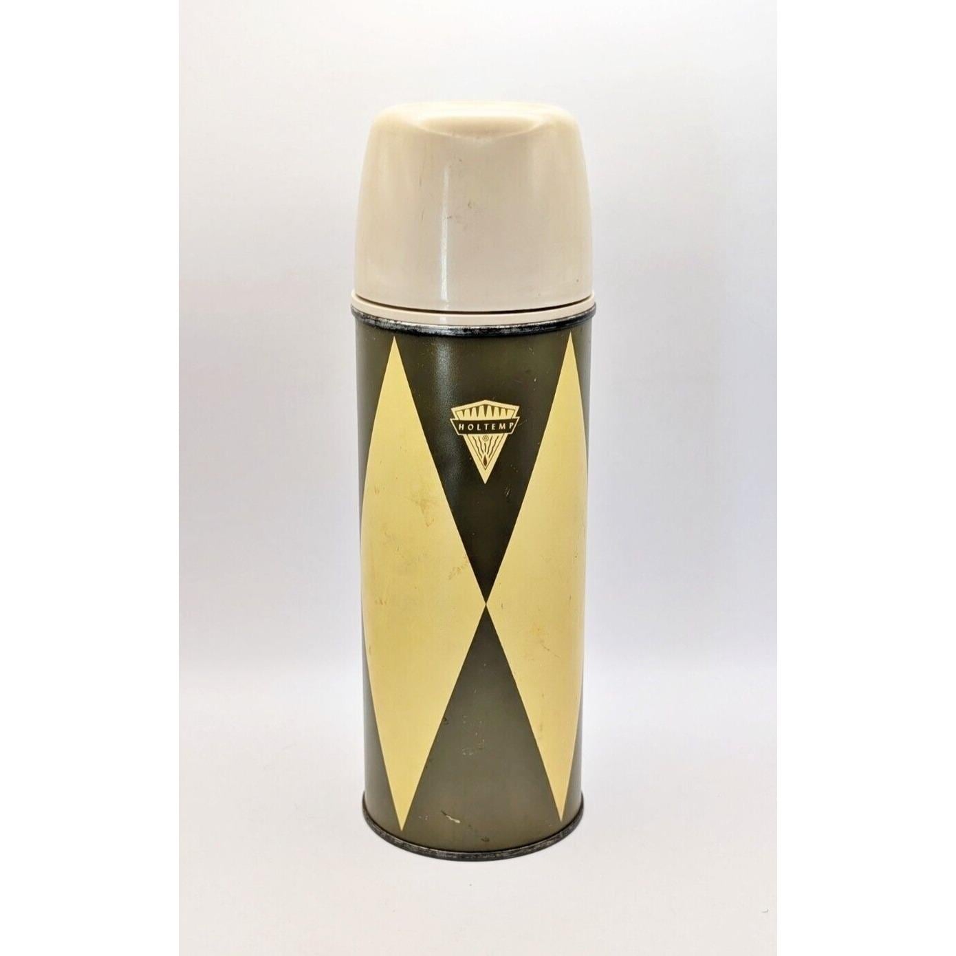 Rare Vintage 1950s Holtemp Thermos Brand One Pint Metal Made in USA Collectible Gift for Collector Mid Century Modern Harlequin Pattern