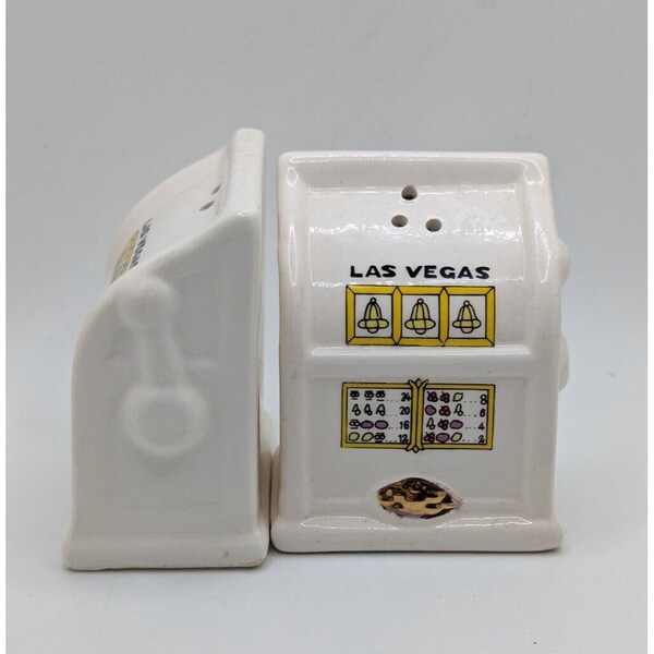 Vintage Nanco Las Vegas Slot Machine Salt And Pepper Shaker Casino Ceramic Kitchenware Cooking Gift for Collector Show Me The Money