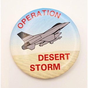 Vintage 1990 Operation Desert Storm Pinback Button Gulf War Collectable Military Gift for Collector Iraq Shield