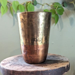 Vintage Copper Brass Rustic Vase Patina Mixed Metal 1970s Farmhouse Kitchen Housewarming Gift Present Hammered Home Decor Decoration