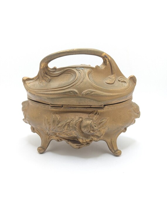 Antique Brainerd  & Wilson Art Nouveau Footed Jewelry Box Lined Gold Rose Flower Ornate Ormolu French Decorative Vanity Christmas Gift Wife View 5