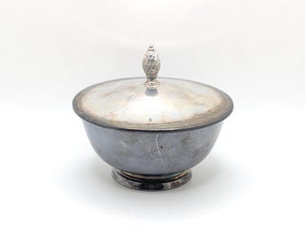 Vintage Paul Revere Reproduction Pineapple Lidded Silver Plated Trinket Jewelry Creamer Sugar Holder Ornate Oneida Silversmiths Holiday