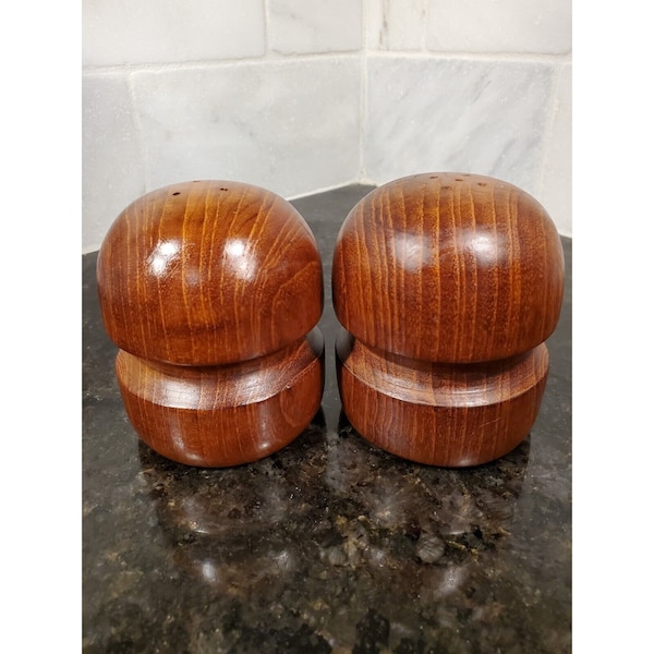 Vintage Mushroom MCM Danish Teak Wood Salt Pepper Shaker Set Mid Century Modern Kitchenware Gift for Collector Seasoning Serving Decoration