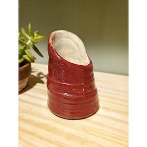 Signed Vintage Studio Pottery High Low Red Drip Glaze Intricate Home Decor