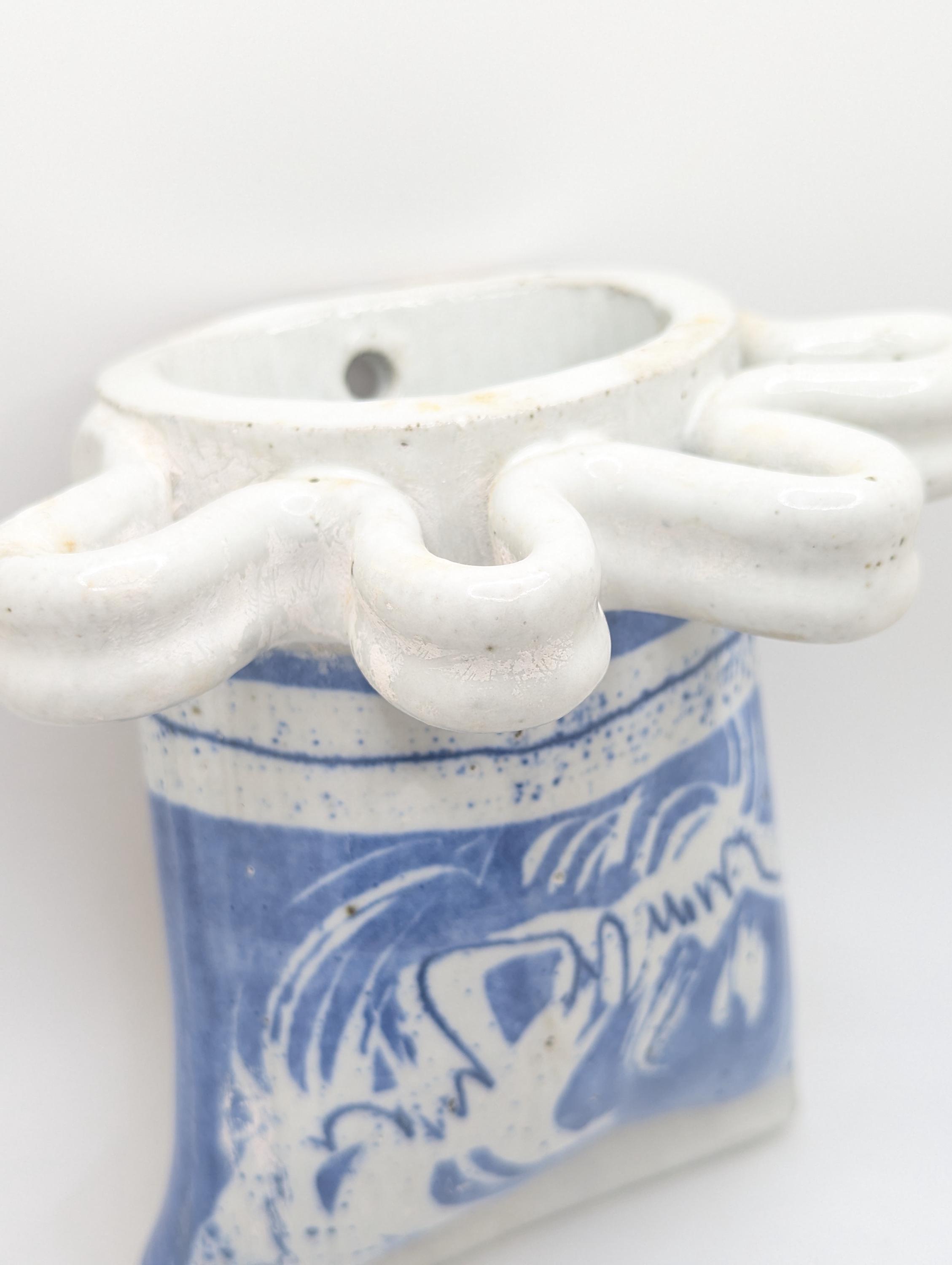 hage♡ Vintage Hage Signed Ceramic Wall Pocket Funky Blue White Abstract