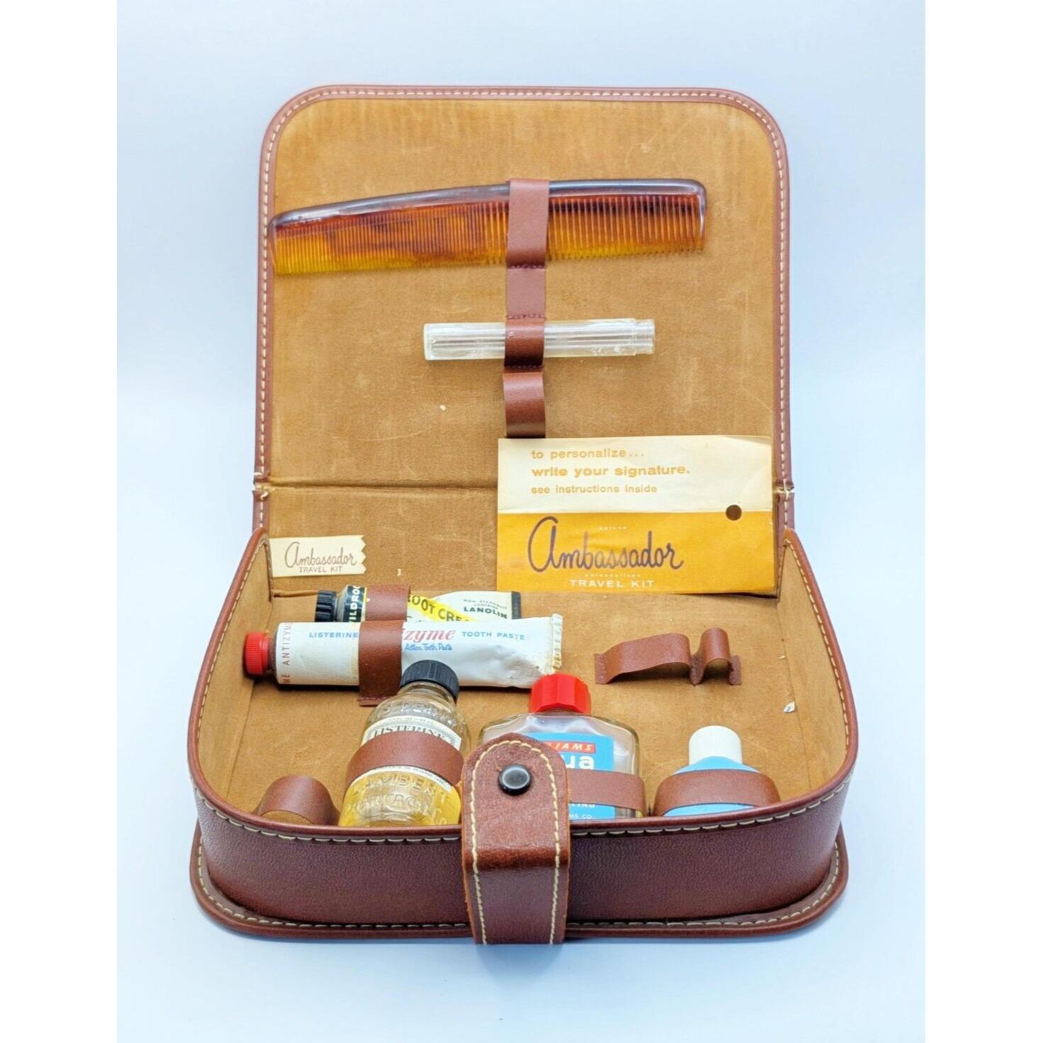 Vintage 1950s Ambassador Travel Kit Leather Vanity Kit Grooming Toiletries Gift for Collector Mid Century Modern Traveling Vacation Stylish