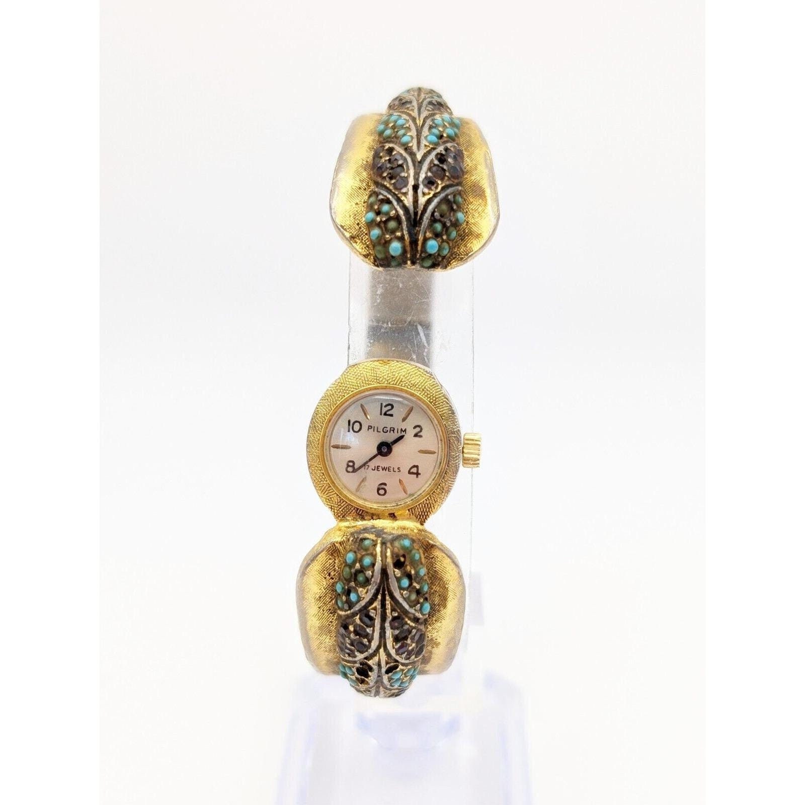 Vintage Pilgrim Hidden Dial Womens Watch Gold Tone 17 Jewels  display picture 1