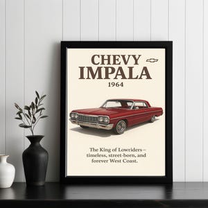 Chevy Impala Poster | Chicano Art | DIY Gift for Boyfriend | Masculine Wall Art | Muscle Car Poster | Printable Wall Art for Livingroom