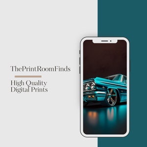 Digital Print Turquoise Chevy Impala Classic 1964 Low Rider Profile Shot,Perfect Wall Decor for Car Enthusiasts and Vintage Collectors image 3