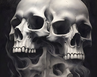 Chicano Art Charcoal Sketch Skulls Digital Print | Chicano Wall Art, Skull Artwork, Instant Download | Mobile Wallpaper | iphone backgrounds