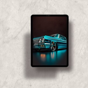 Digital Print Turquoise Chevy Impala Classic 1964 Low Rider Profile Shot,Perfect Wall Decor for Car Enthusiasts and Vintage Collectors image 6