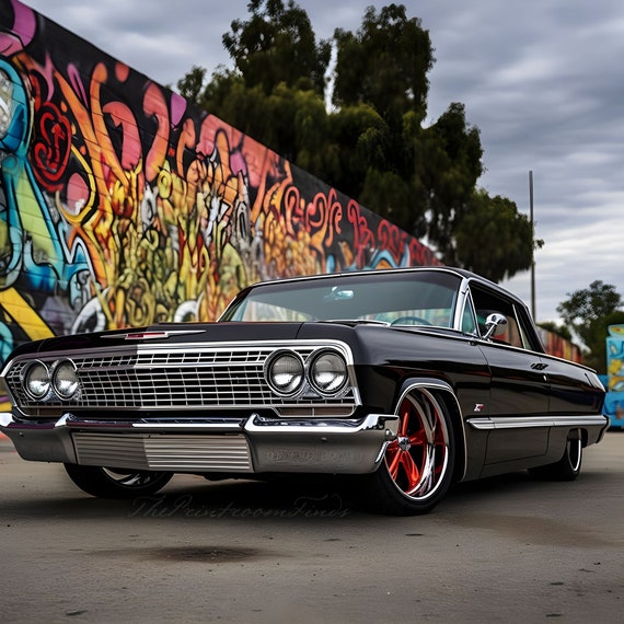 Black '63 Chevy Impala Lowrider Art Print (digital Download) - Etsy