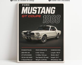 1966 Ford Mustang Car Specs Poster – Classic American Car Poster