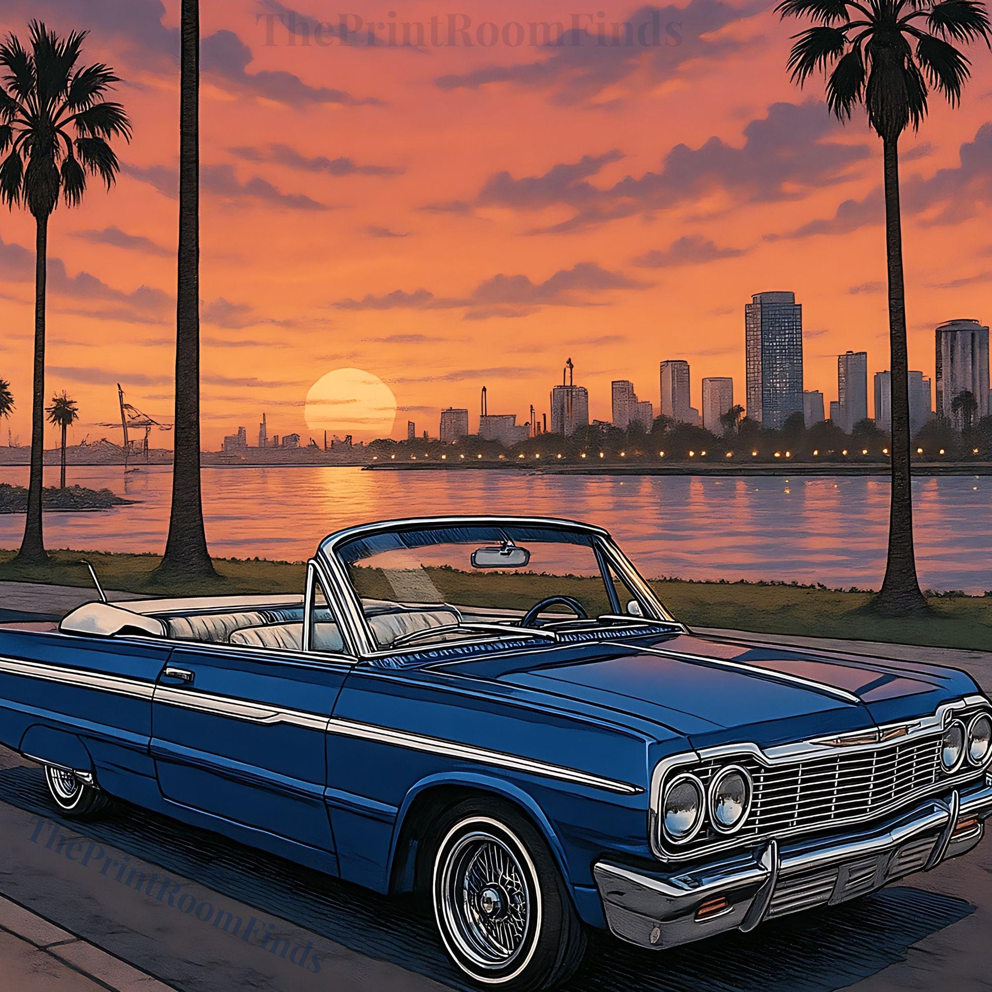 アメリヴィンテージUNDLANDSCAPEPRINTWAISTSLITSKIRT 1960s-vintage-impressionist-