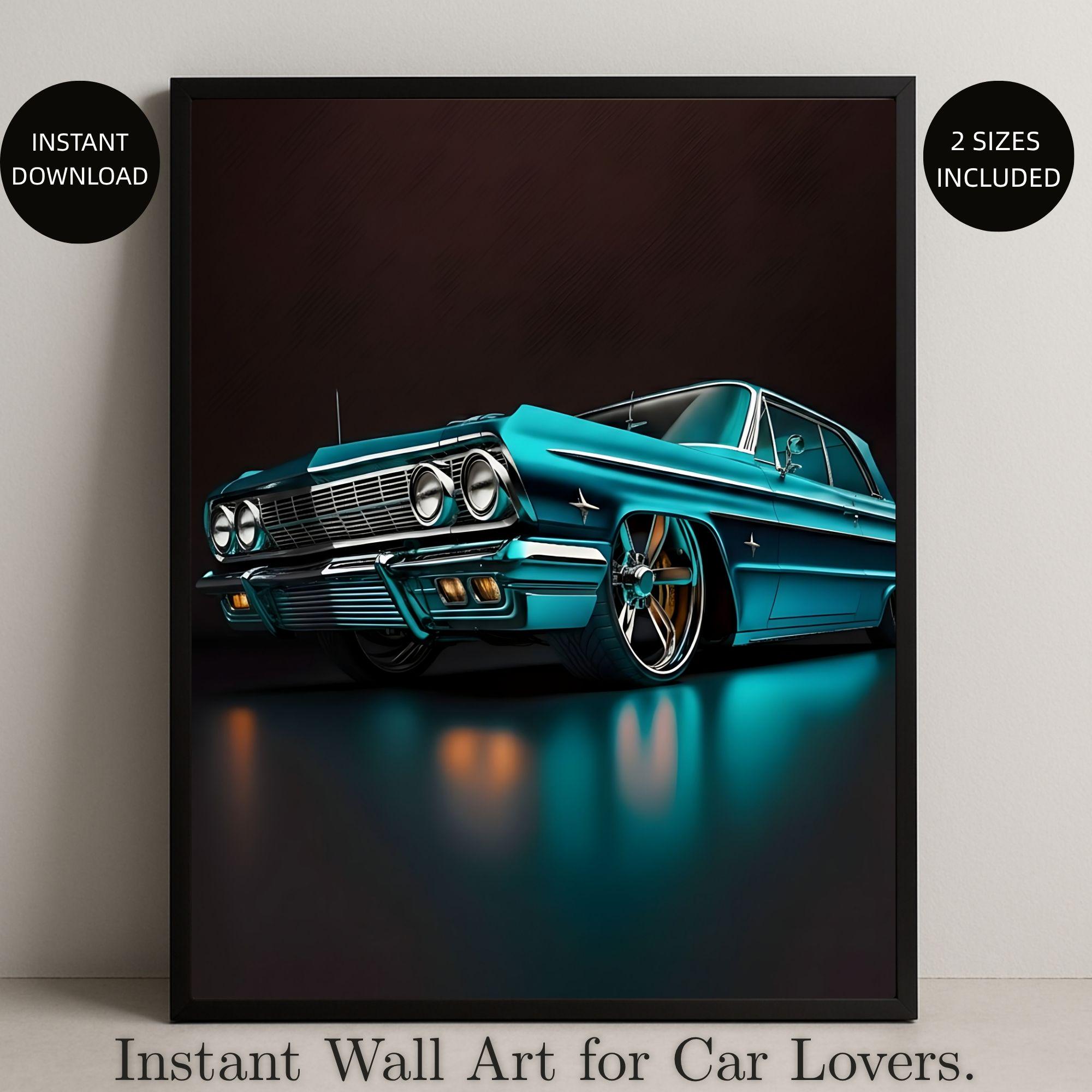 Digital Print Turquoise Chevy Impala - Classic 1964 Low Rider