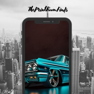 Digital Print Turquoise Chevy Impala Classic 1964 Low Rider Profile Shot,Perfect Wall Decor for Car Enthusiasts and Vintage Collectors image 5