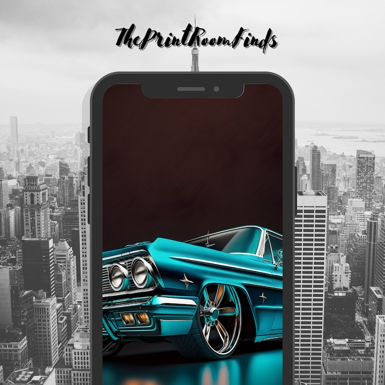 Digital Print Turquoise Chevy Impala Classic 1964 Low Rider Profile Shot,Perfect Wall Decor for Car Enthusiasts and Vintage Collectors image 5