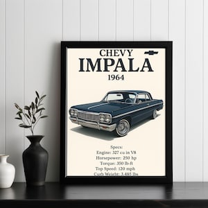 Chevy Impala Poster | Car Guy Gift for Father’s Day | Chicano Art | Lowrider Wall Decor | Vintage Digital Download Printable Art