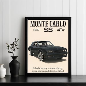 1987 Monte Carlo SS Poster, Car Lover Dad Gift, Muscle Car, Printable Wall Art For Livingroom, Retro Car Poster, Masculine Wall Art
