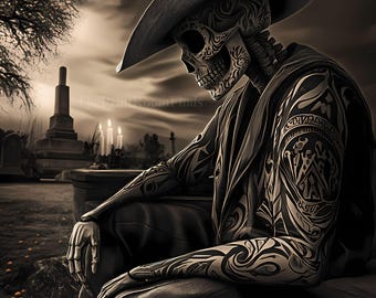 Day of the Dead Cemetery Art: Dia de los Muertos Digital Print, 300 DPI | Laptop Wallpaper | Dark Wallpaper | Day Of The Dead PNG