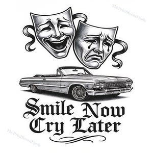 1964 Impala Lowrider Art | Smile Now Cry Later Digital Print | Chicano Car Guy Gift | Man Cave Wall Art Poster