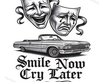 1964 Impala Lowrider Art Print: Chicano Style Man Cave Decor Smile Now Cry Later (Digital Download)