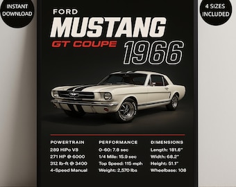 1966 Ford Mustang Car Specs Poster – Classic American Car Poster