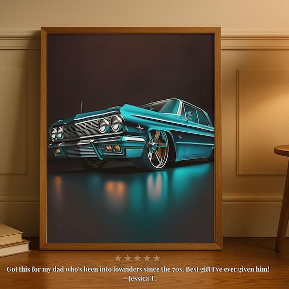 Digital Print Turquoise Chevy Impala - Classic 1964 Low Rider