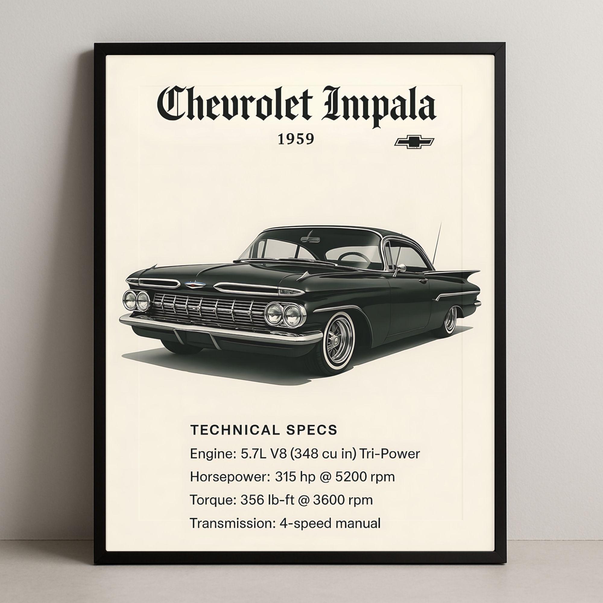 1959 Chevy Impala Lowrider Poster | Chicano Art Wall Art | Car Guy