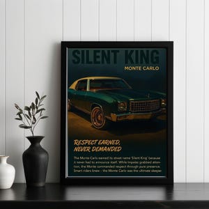 Vintage 1970s Monte Carlo Lowrider Digital Print Wall Art | Bedroom Wall Art Over The Bed | Car Guy Gift | Chevy Gifts | Masculine Wall Art