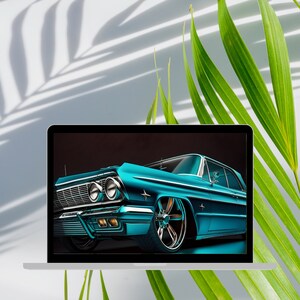 Digital Print Turquoise Chevy Impala Classic 1964 Low Rider Profile Shot,Perfect Wall Decor for Car Enthusiasts and Vintage Collectors image 9