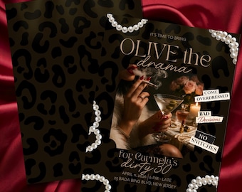 Mob Wife Birthday Invitation Template | Dirty Martini Party Invite (Canva)